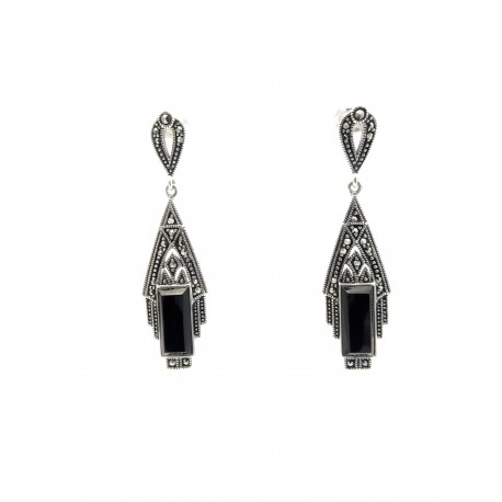 Boucles d'oreilles rétro - Agate noire