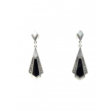 Boucles d'oreilles rétro - Onyx & Nacre