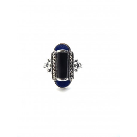 bague rétro - Onyx et Lapis Lazuli